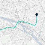 Plan du centre de Paris. on y voit un itineraire.