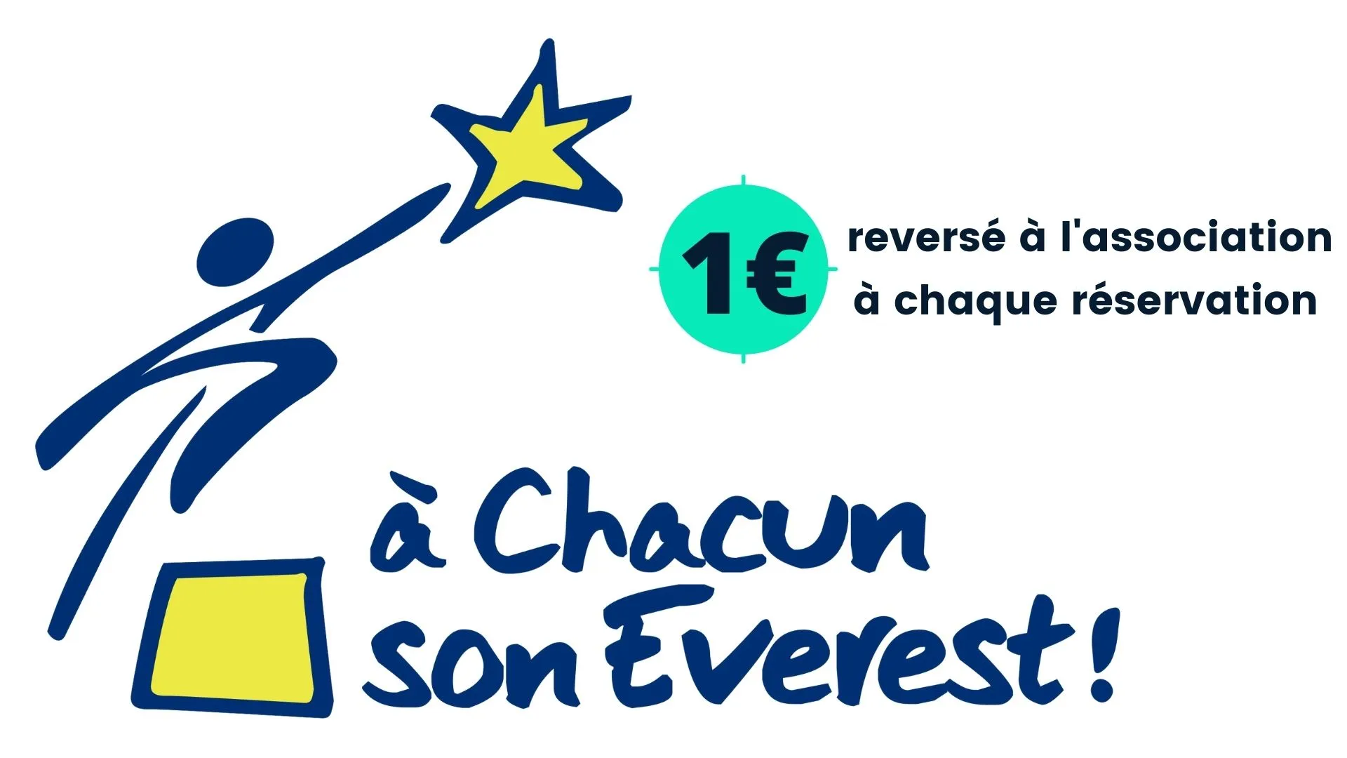 Logo bleu et jaune. écrit dessus à chacun son everest