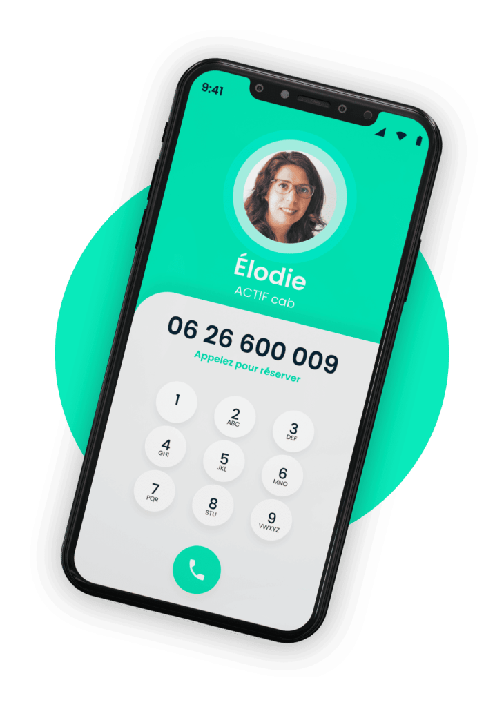 un téléphone avec la photo de contact de Elodie de chez actifcab