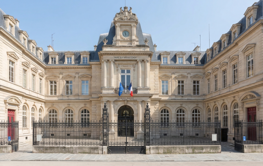 Façade de la Mairie de Paris Centre (3ème arrondissement), point de départ rapide en taxi moto pour rejoindre les gares et aéroports.